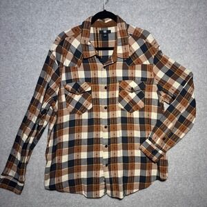 Frye Mens XXL Plaid Button Down Shirt Brown Black Long Sleeve Cotton